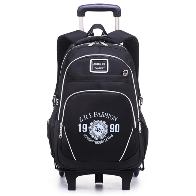 Hot Selling Wheeled Trolley Black Backpack School Bags for 8-12 Years Old Boys