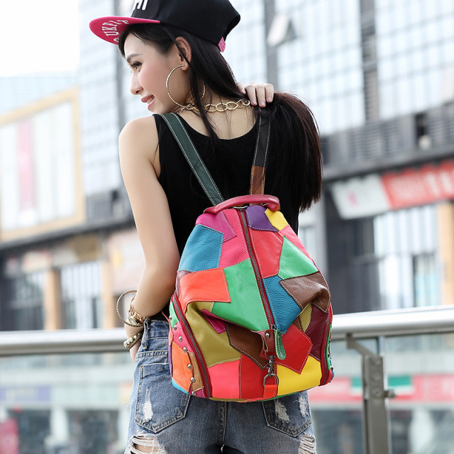 2021 New Arrivals Stylish Western Style Genuine Leather Backpack Women