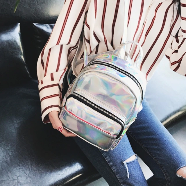 Personalised Stylish New Design Small PU Leather Holographic Laser Backpack