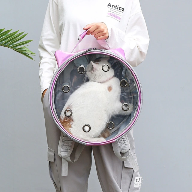 Portable Breathable PU PVC Transparent Pet Cat Carrier Travel Backpack Bag