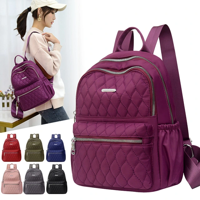 Trend 2021 Western Style Diamond Lattice Women Nylon Backpack Bag