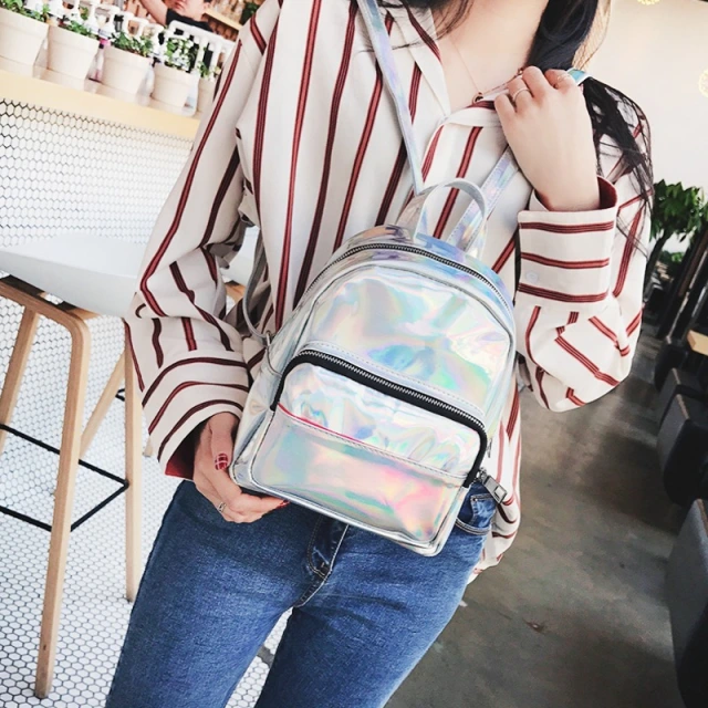 Personalised Stylish New Design Small PU Leather Holographic Laser Backpack