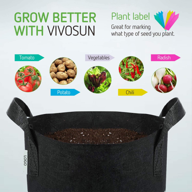 Custom Your Logo 40 Gallon Thicked Felt Fabric Vegetables Fruits Plant Grow Bags with Handles