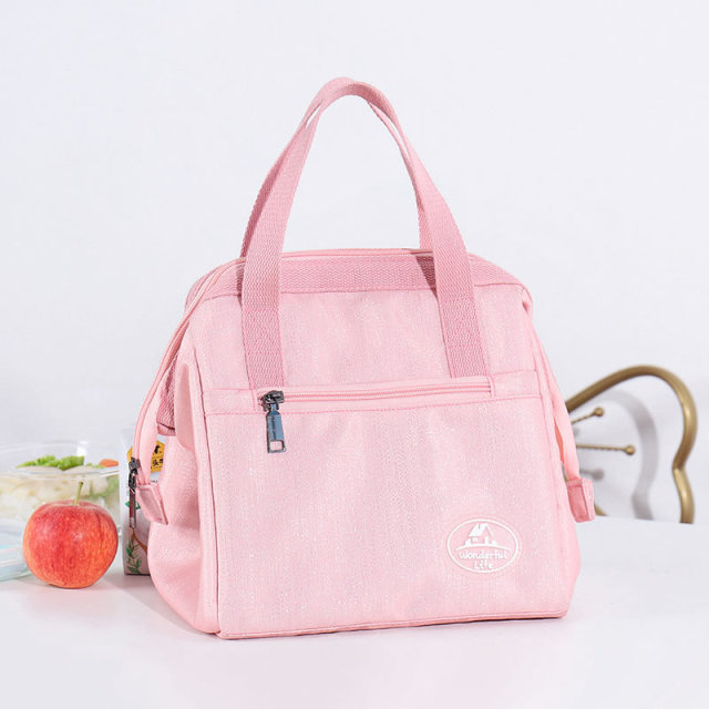 Simple Practical Pink Ladies Fashion Office Lunch Box Bag Insulated Cooler Bags
