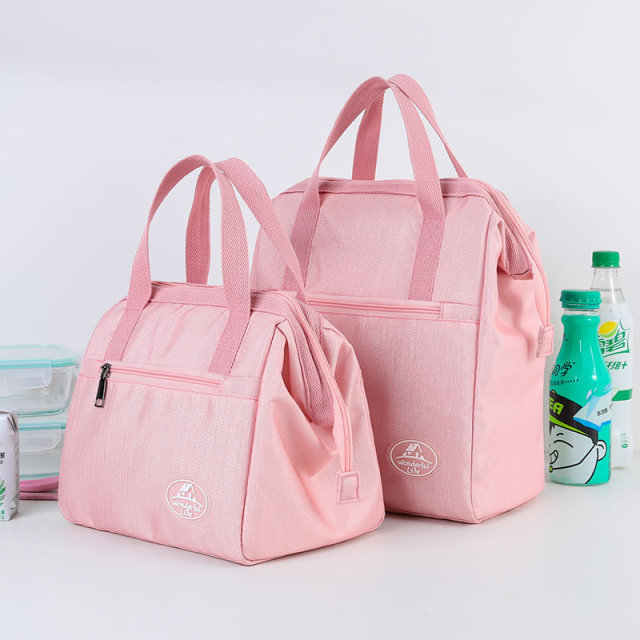 Simple Practical Pink Ladies Fashion Office Lunch Box Bag Insulated Cooler Bags