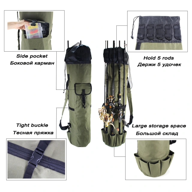 Portable Large Capacity Durable Fishing Rod Carrier Bag,Multi Purpose Cylinder Fishing Tool Bag