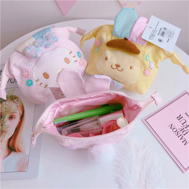 Japanese Style Canvas Cute Animal Travel Kids Cosmetic Storage Bag with Zipper