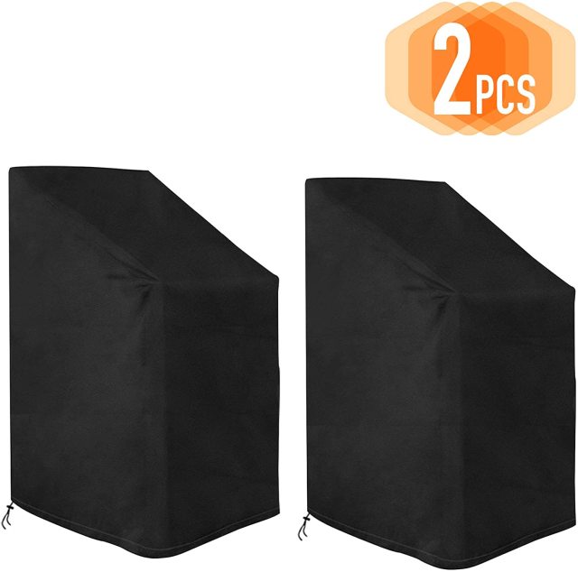 Patio Chair Covers,2 Pack Waterproof &amp; UV Protection Durable Outdoor Chair Cover, Furniture/Stack-able Chairs Cover with Pouch(29 x 29 x 47-1/4 inch,Black)