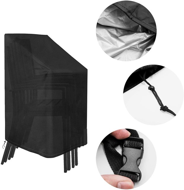 Patio Chair Covers,2 Pack Waterproof &amp; UV Protection Durable Outdoor Chair Cover, Furniture/Stack-able Chairs Cover with Pouch(29 x 29 x 47-1/4 inch,Black)