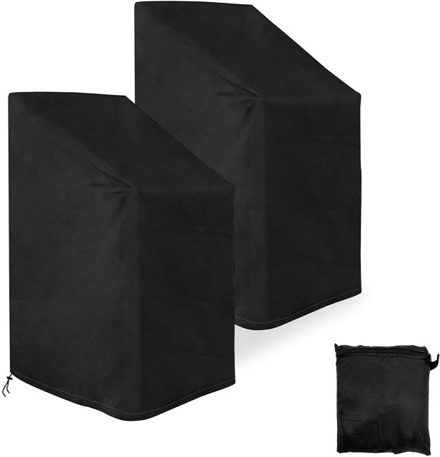 Patio Chair Covers,2 Pack Waterproof &amp; UV Protection Durable Outdoor Chair Cover, Furniture/Stack-able Chairs Cover with Pouch(29 x 29 x 47-1/4 inch,Black)