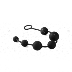 Butt Plug with Silicone Anal Bead Anal Sex Toys with Safe Pull Ring in Black