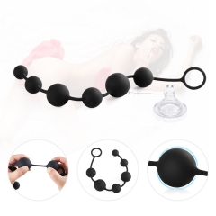 Butt Plug with Silicone Anal Bead Anal Sex Toys with Safe Pull Ring in Black