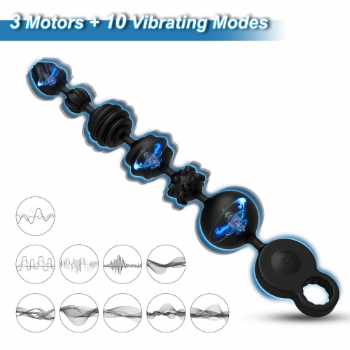 3-motor Anal Stimulator Anal Beads Vibrating Anus Plug for Women, Men, Couple