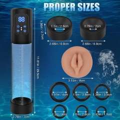 Waterproof Electric Penis Pump, Adult Sex Toys Dick Enlarger for Men Erection, Air Water Extender with 4 Training Pressure and 3 Suction Modes, Automatic Male Masturbator with Penis Rings and Mini Pocket Pussy