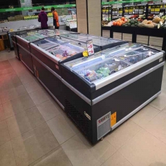 Commercial Glass Combined Island Chiller Plug in Integral Chest Freezer Frozen Food Island Fridge
