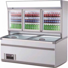 Supermarket Combi Island Freezer Shelf Refrigerated Display Case Sliding Glass Cooler