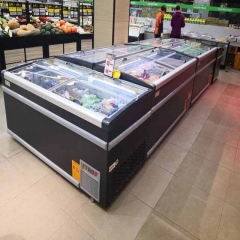 CE Supermarket Island Freezer Sliding Glass Curved Lid Chest Combined Island Fridge Large Capacity Chiller