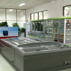 CE Supermarket Island Freezer Sliding Glass Curved Lid Chest Combined Island Fridge Large Capacity Chiller