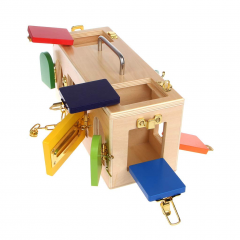 Montessori material educativo práctico de madera caja de pestillo de bloqueo pequeño juguetes niños