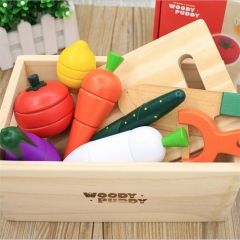 Montessori Simulation Fruits Vegetables Tomato Kitchen Toys pretend role Play Sets Wooden Box Baby toys