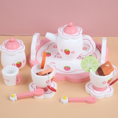 Casa de jogo de simulação de madeira das Children role play rosa morango casa de jogo de chá da tarde jogo de chá