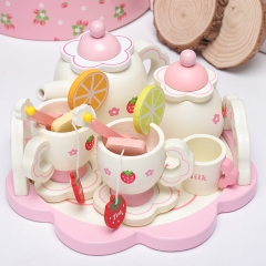 子供の木制シミュレーションプレイハウスロールプレイピンクイチゴアフタヌーンお茶セット
