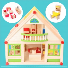 Casa de boneca 3D de simulação de alto grau para crianças, casa de campo de luxo educacional auto montar brinquedo de madeira