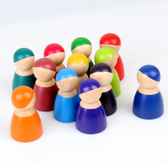 Montessori Material 12 Pcs Arco-íris de madeira Peg bonecas fingem brincar para crianças