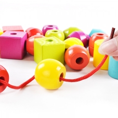 Wooden Colorful Jumbo Lacing Beads Shape Stringing Block Sorter Educational Toys для Kids