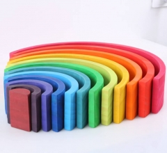 High Quality Materiales Montessori Wooden Toys Grimms Rainbow Blocks12 Piece Bridge Blocks Rainbow Stackers