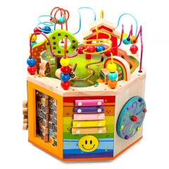 Multi-function wooden activity cube toys educational children shape match bead maze box toys for kids