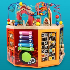 Multi-function wooden activity cube toys educational children shape match bead maze box toys for kids