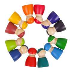 Material Montessori 12 piezas de muñecas de madera arco iris, juego de uñas para niños pequeños