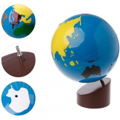 Matériaux de science et de géographie culturelle Montessori Globe continental et papier de sable Globe d'aide à l'éducation précoce Jouets en bois