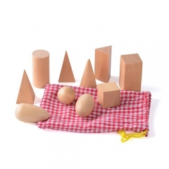 Wooden Montessori Toys Solid Figures Geometry Miniature Set dans Mystery Bag Math Educational Preschool Learning Toy pour Kids Children