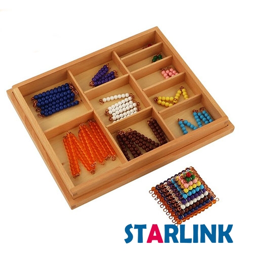 山毛榉蒙特梭利数学游戏儿童教育玩具短珠链带盒