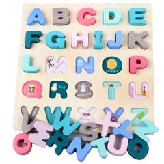 Macaron de madeira cor de aprendizagem precoce Jigsaw alfabeto número quebra-cabeça brinquedo de madeira Montessori