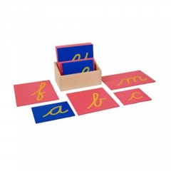 Material de ensino da língua Montessori Inglês caso inferior letras cursivas lixa com caixa