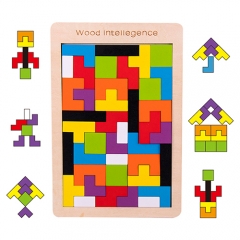Tangramパズル子供教育玩具カラフル木制脳トレーニングジオメトリTangramパズル