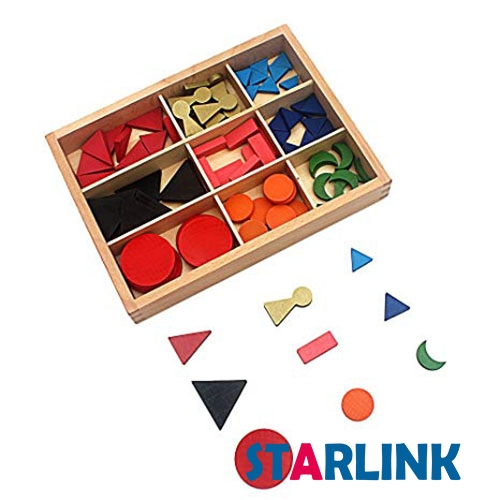 Montessori language learning tool for basic wooden grammar symbols with box