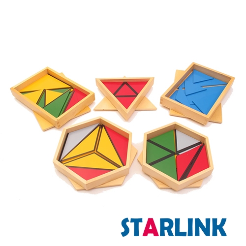 Montessori Sensorial Kids Wooden Educational Children Toy Constructive Triangles With 5 Boxes