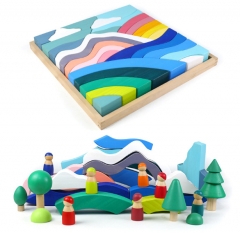 Materiales Montessori de alta calidad juguetes de madera Grimms Rainbow Blocks SKY Pic Rainbow Stackersture