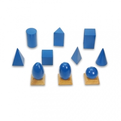 Montessori Materials Blue Geometric Solids with Wooden Bases and Planes