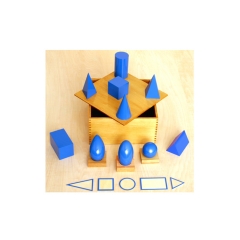 Montessori Materials Blue Geometric Solids with Wooden Bases and Planes