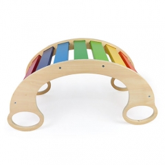 Wooden children's multifunctional rainbow rocking chair climbing interactive physical training kindergarten early education toy