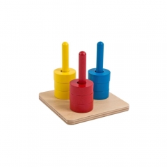 Preschool Wooden Educational Montessori Teaching Material Toddler Toy Colored Discs on Dowels