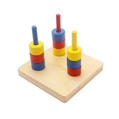 Preschool Wooden Educational Montessori Teaching Material Toddler Toy Colored Discs on Dowels
