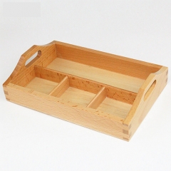High Quality Montessori Material Wooden Toy 3 Compartment Sorting Tray Bead Storage Box