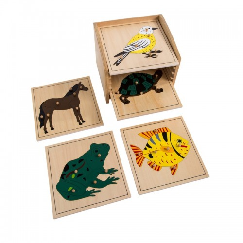 Montessori Wooden Educational Montessori Toys Box for Children Teaching Animal Puzzles Set With Cabinet