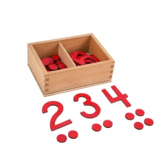 Baby Wooden Math Counting Material Montessori Red Cut out Numeral And Counters Educational Toys